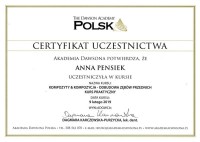 certyfikat Anna Pensiek