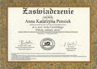 certyfikat Anna Pensiek