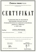 certyfikat Anna Pensiek