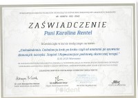 Karolina Rental-Piwowarczyk Certyfikat