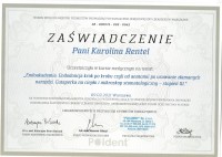Karolina Rental-Piwowarczyk Certyfikat